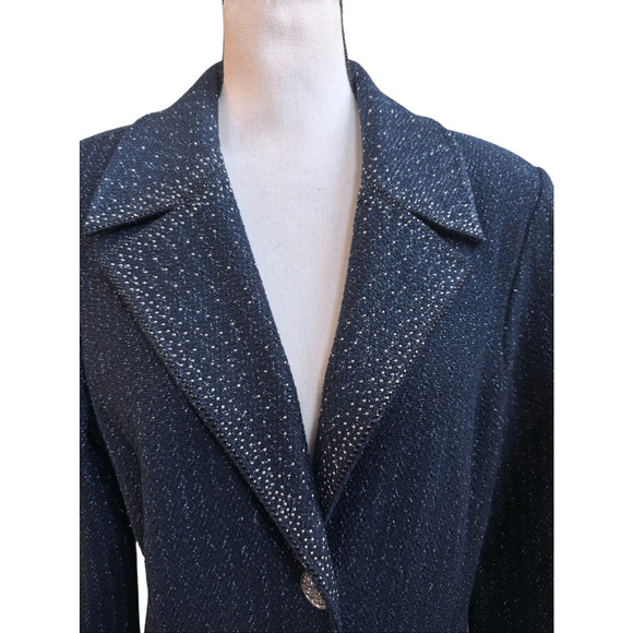St John Evening knit navy blue embellished coat jacket Sz 12 - Picture 4 of 10